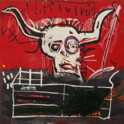 Abstract Skull with Horns on Red Background