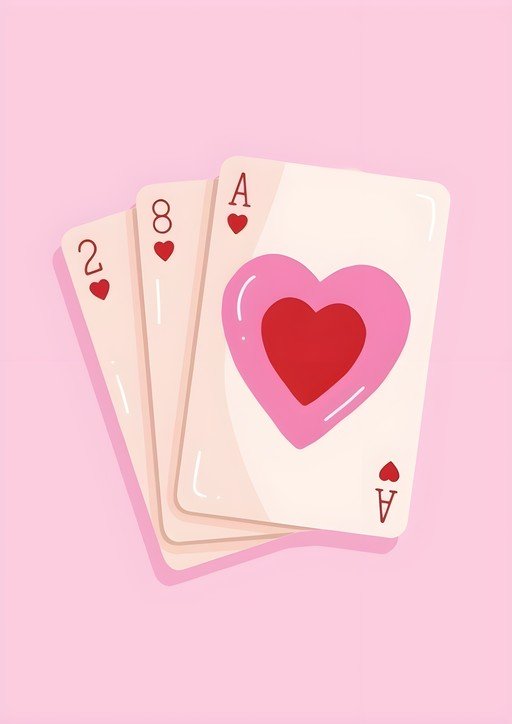 Playing Cards with Hearts on Pink Background