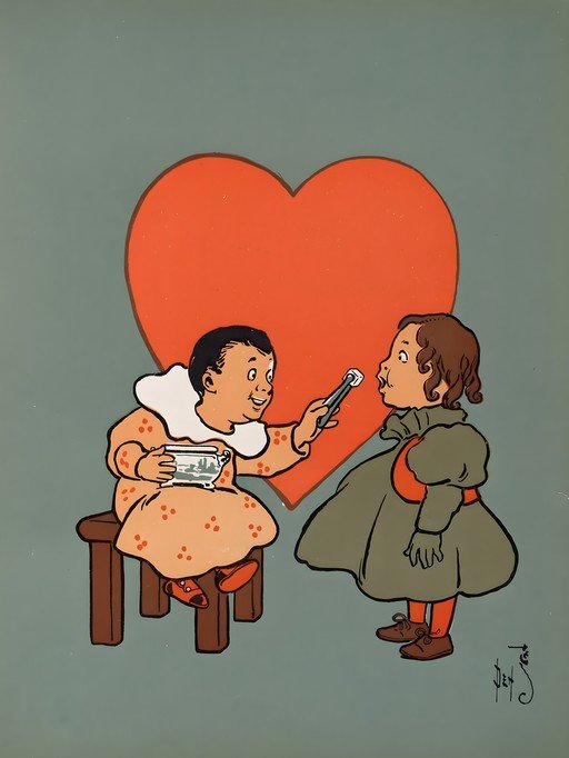 Children Sharing a Treat in Front of a Heart