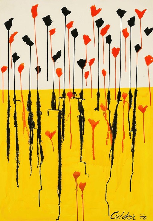 Abstract Floral Painting with Black and Orange