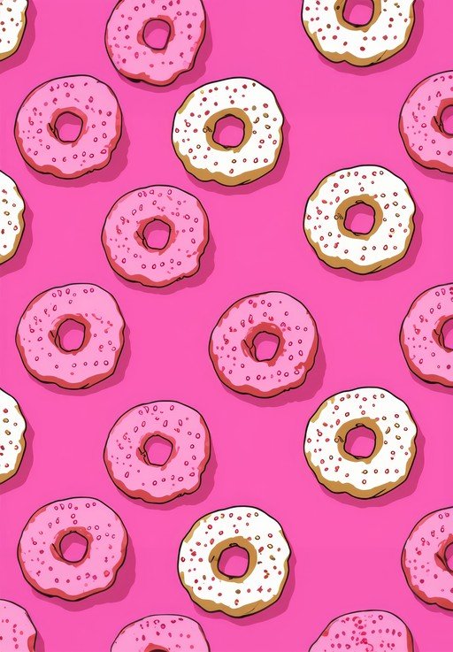 Pink and White Donuts Pattern on Bright Pink Background