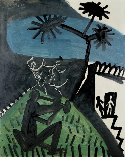Abstract Painting of Figures and Stylized Nature