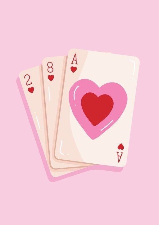 Playing Cards with Hearts on Pink Background