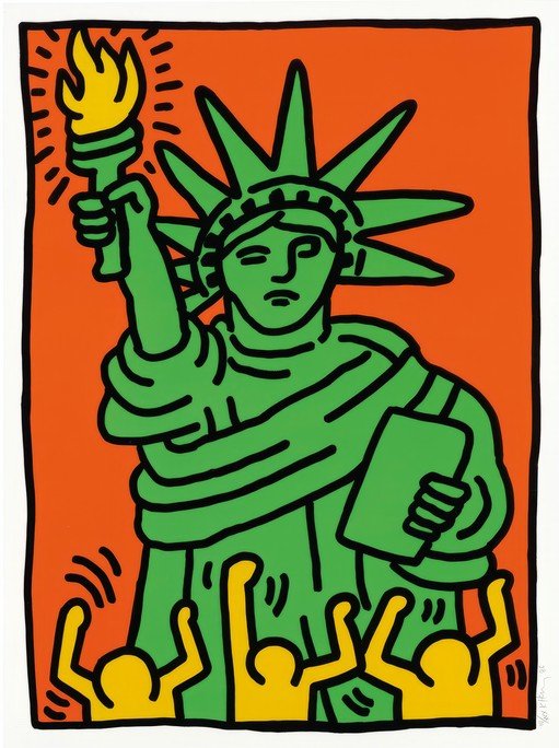 Keith Haring's Statue of Liberty with Crowd