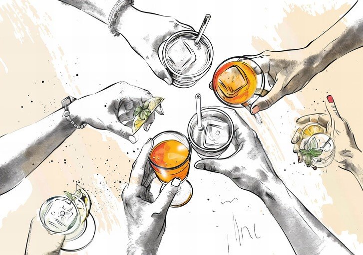 Cheers to Good Times: Hands Clinking Cocktail Glasses