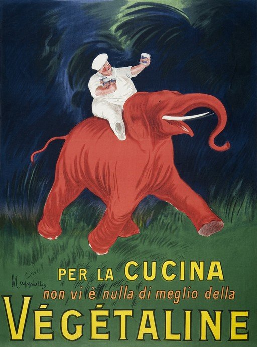 Vintage Advertisement: Chef on Red Elephant Promoting Végétaline