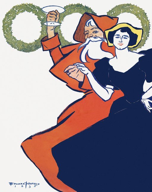 Art Nouveau Couple with Wreaths and Champagne