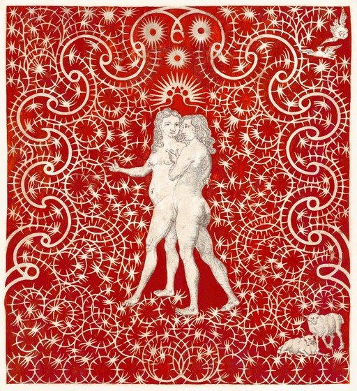Adam and Eve with Sheep and Birds