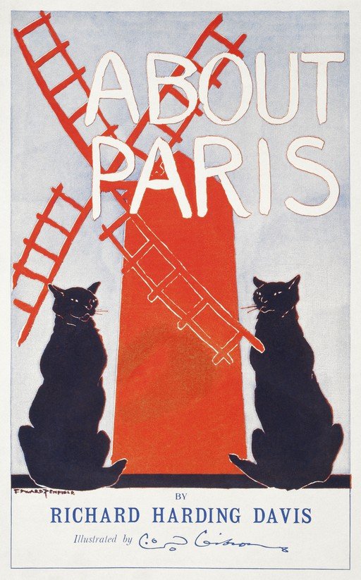 About Paris Poster with Windmill and Cats