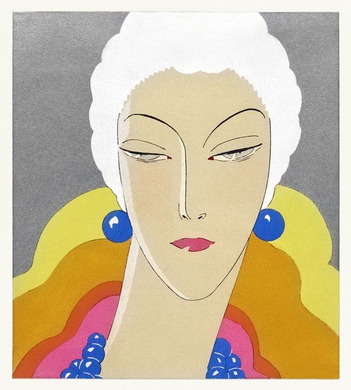 Art Deco Portrait of a Woman with Blue Jewelry