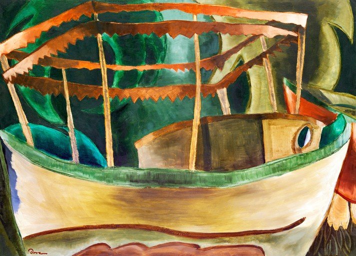 Impressionist Painting of a Boat Under a Canopy