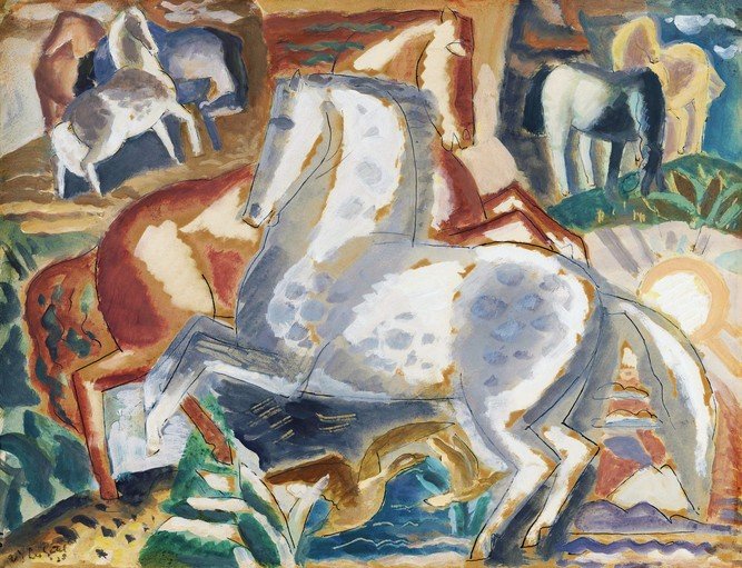 Expressionist Horses in a Dynamic Landscape