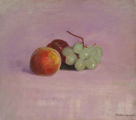 Still Life of Peach, Plum, and Grapes