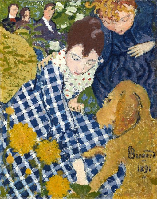 People and Dog in a Garden
