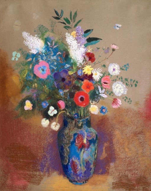 Vibrant Floral Still Life in a Blue Vase