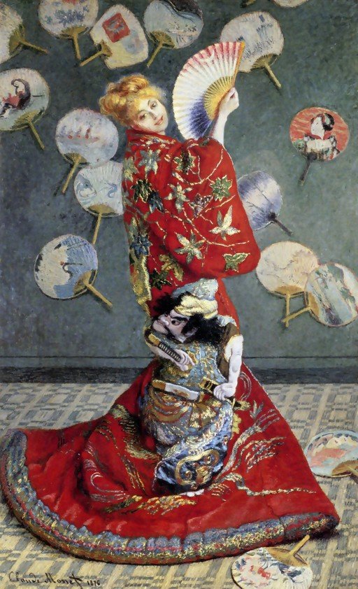 Woman in Japanese Kimono with Fans