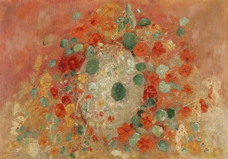 Impressionist Nasturtiums and Leaves Still Life