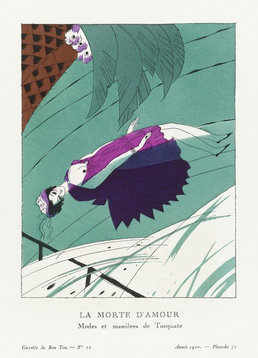 Art Deco Illustration of a Woman in a Purple Dress
