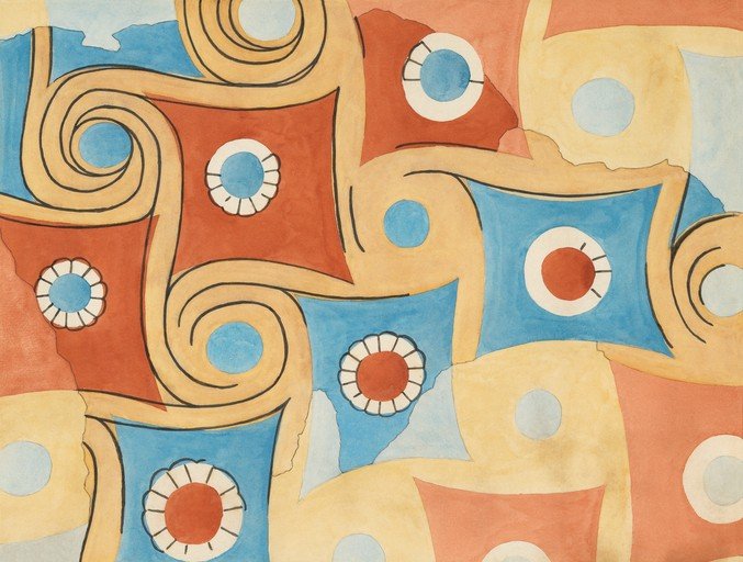 Abstract Geometric Watercolor with Swirls and Circles