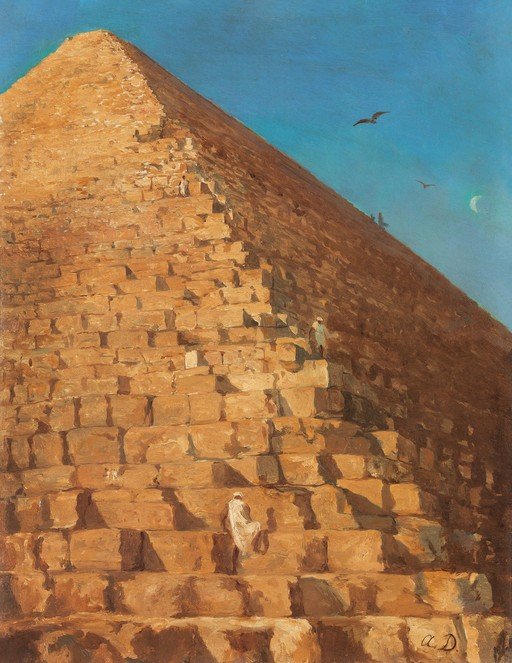 Great Pyramid of Giza with Climbers and Birds