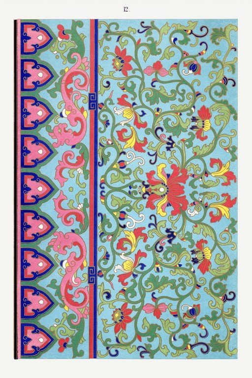 Vintage Chinese Floral Scrollwork Pattern