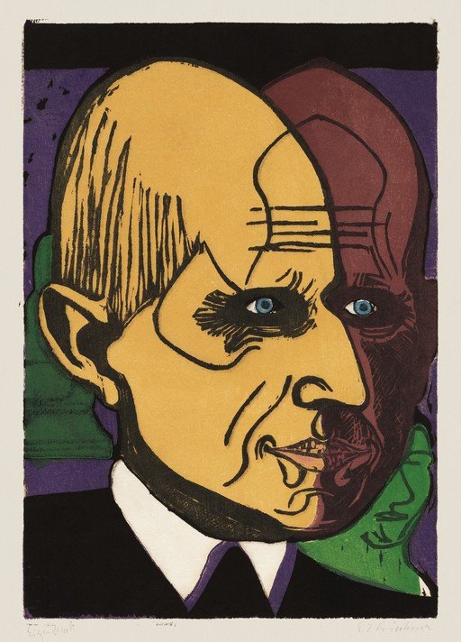Expressionist Portrait of a Man with Dual Faces