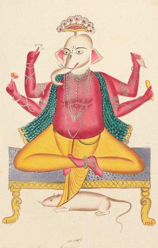 Ganesha Painting with Multiple Arms and Rat