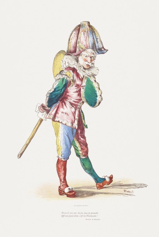 Harlequin Character in Colorful Costume with Staff