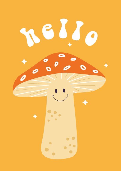 Happy Mushroom "Hello" Greeting Card