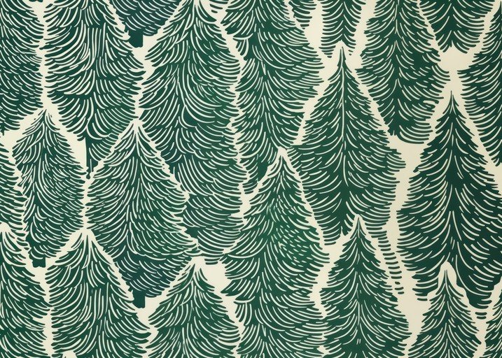Green Pine Tree Pattern on Cream Background