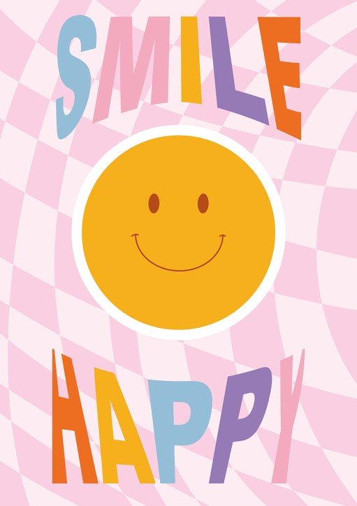 Retro Smiley Face and "Smile Happy" Typography