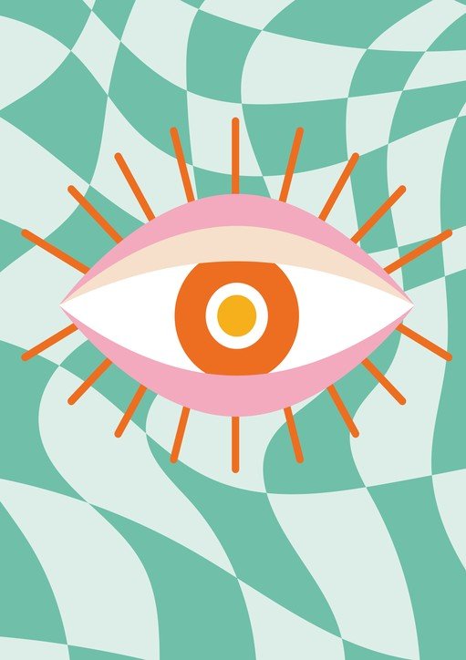 Retro Eye Graphic with Psychedelic Background