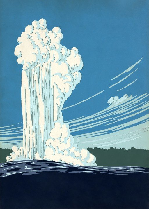 Geyser Eruption in Stylized Landscape