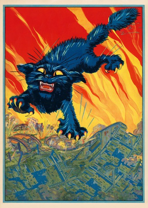 Giant Black Cat Attacks Tanks Amidst Flames
