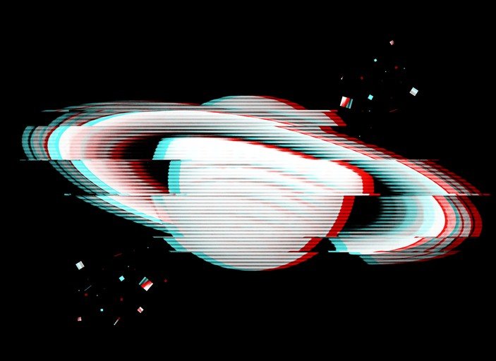 Glitch Art Saturn with Red and Cyan Aberration