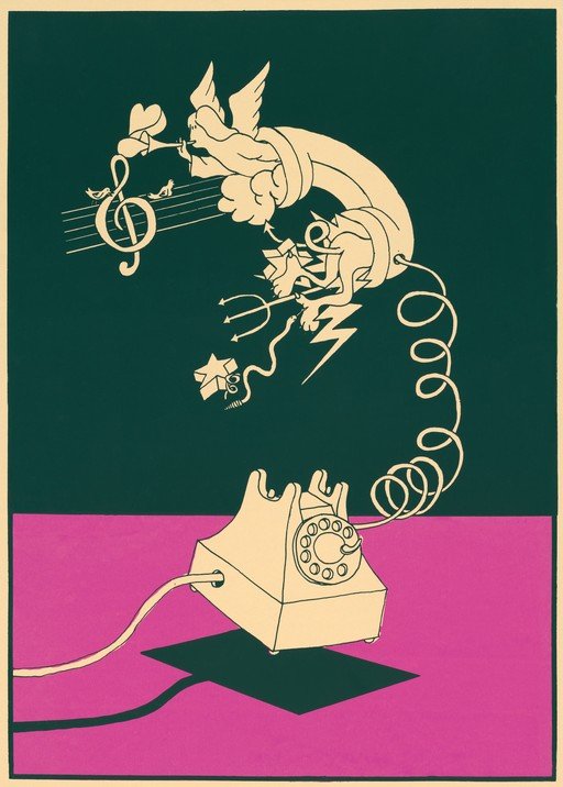 Angel and Devil Communicate via Vintage Rotary Phone