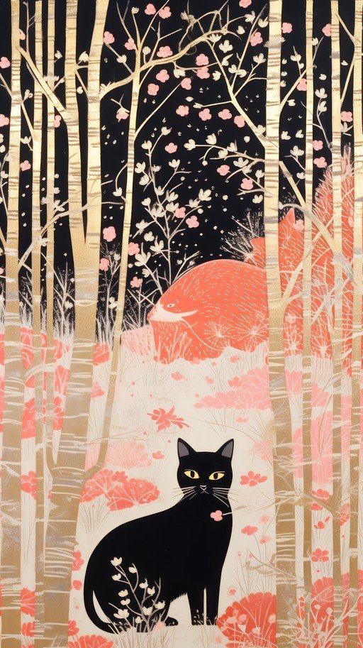Black Cat in a Whimsical Forest