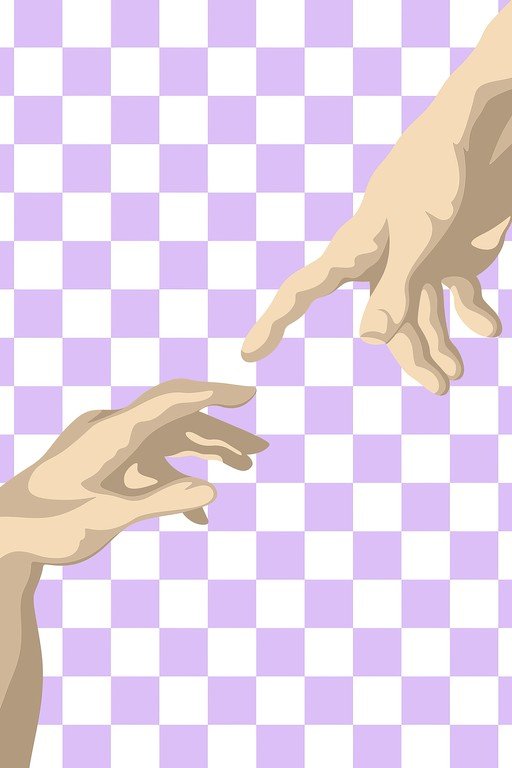 Reaching Hands on Checkerboard Background