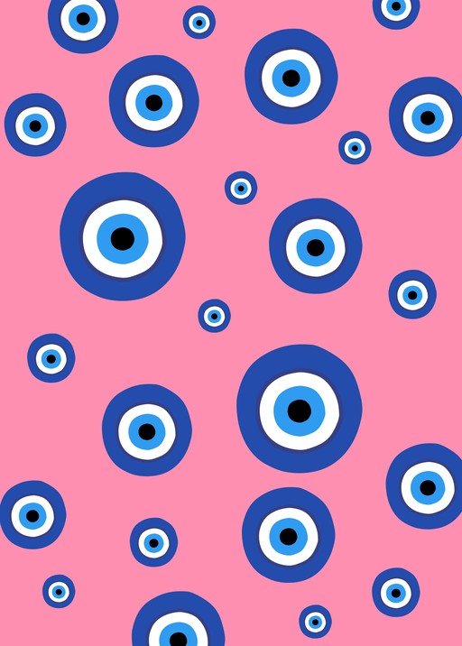 Pink Background with Blue Evil Eye Symbols