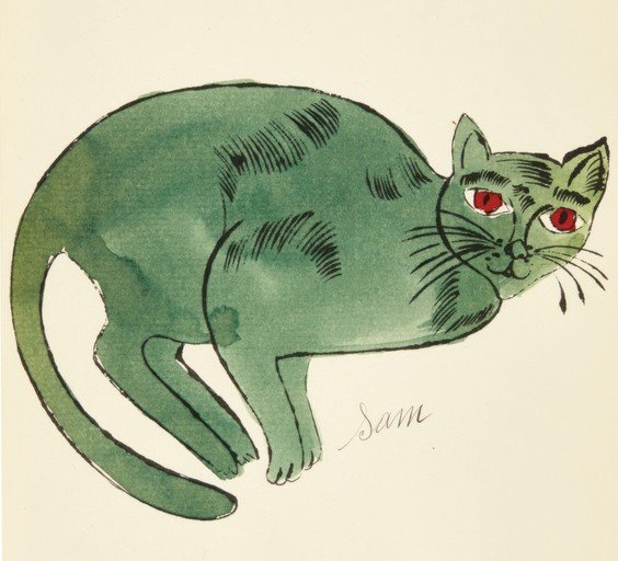 Whimsical Green Cat with Fiery Red Eyes