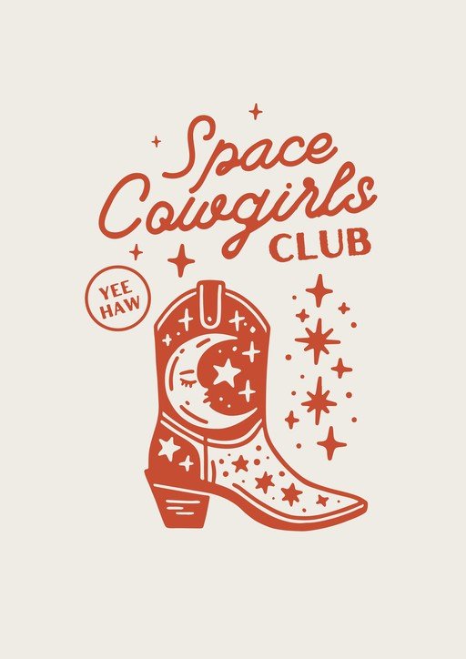 Space Cowgirls Club Boot with Moon and Stars