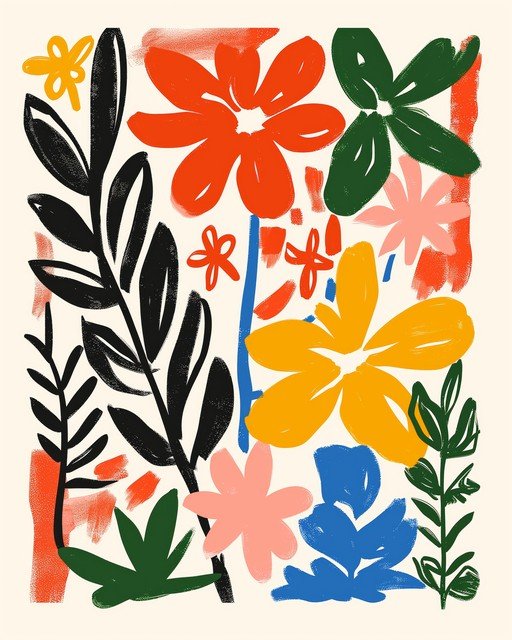 Abstract Floral Painting with Bold Colors