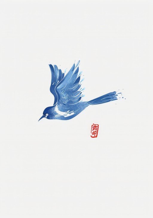 Blue Bird in Flight - Watercolor Art