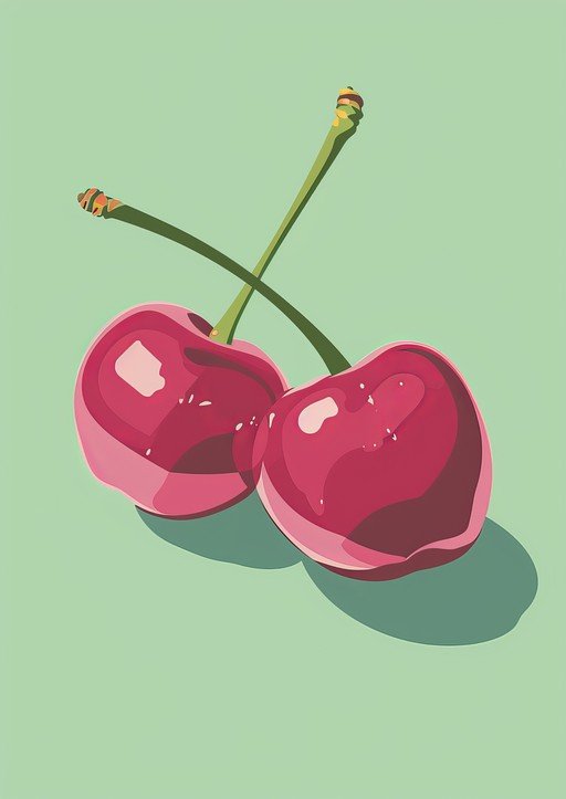 Two Cherries on a Light Green Background