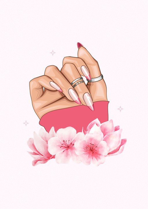 Elegant Hand with Cherry Blossoms and Rings