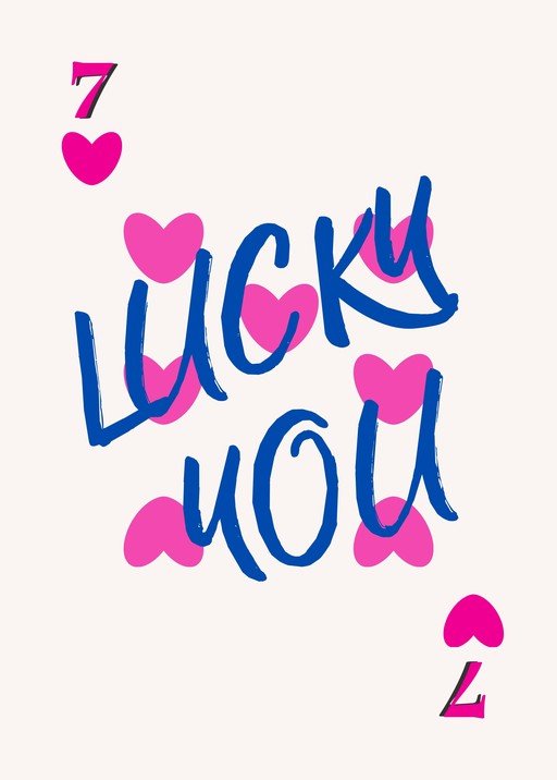 Lucky You Card with Hearts and Number 7