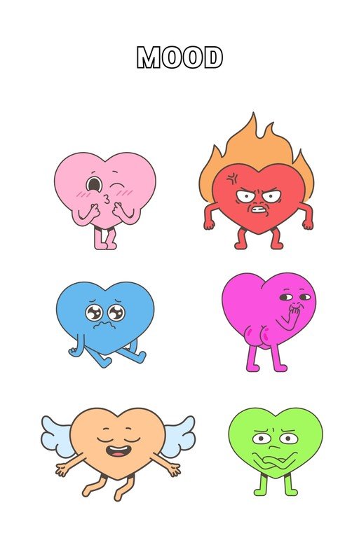 Cartoon Hearts Expressing Various Emotions