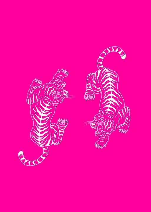 Two White Tigers on a Hot Pink Background