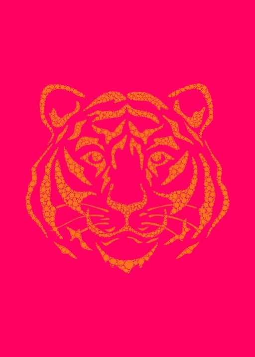 Vibrant Tiger Face Dot Art on Pink Background