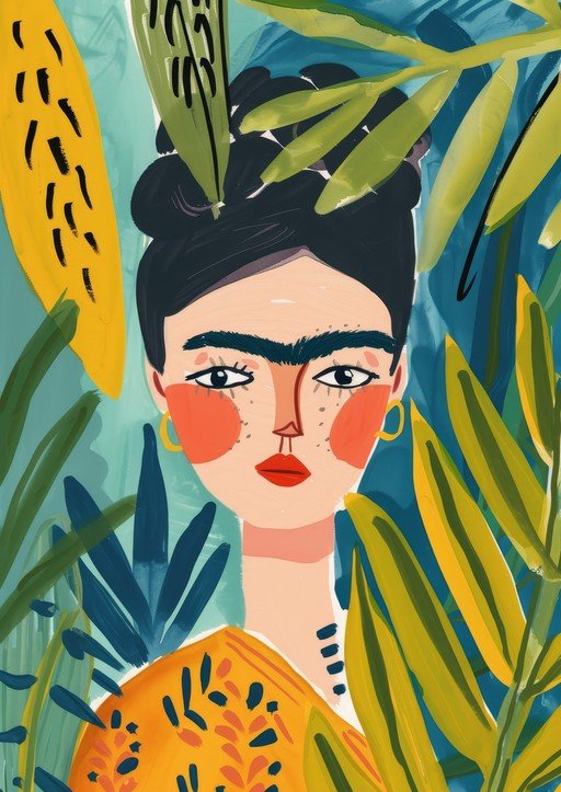 Vibrant Portrait of a Woman Amidst Lush Foliage